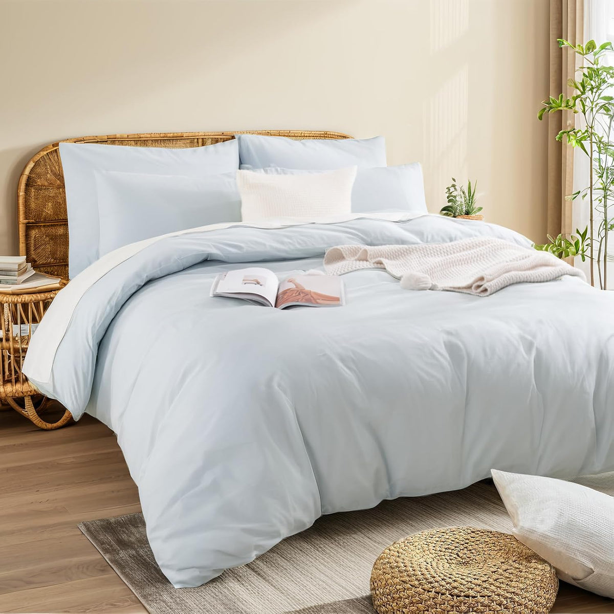 Duvet Cover Set Full Size Linen Feel 100% Washed Cotton 3PCS