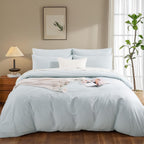 Duvet Cover Set Full Size Linen Feel 100% Washed Cotton 3PCS