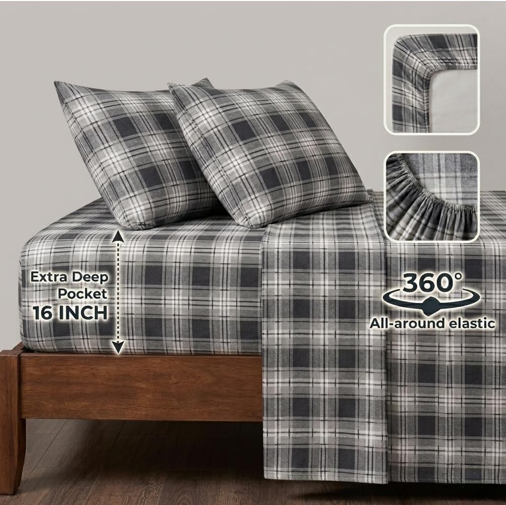 100% Turkish Cotton Flannel Sheets Queen Size 4 Piece