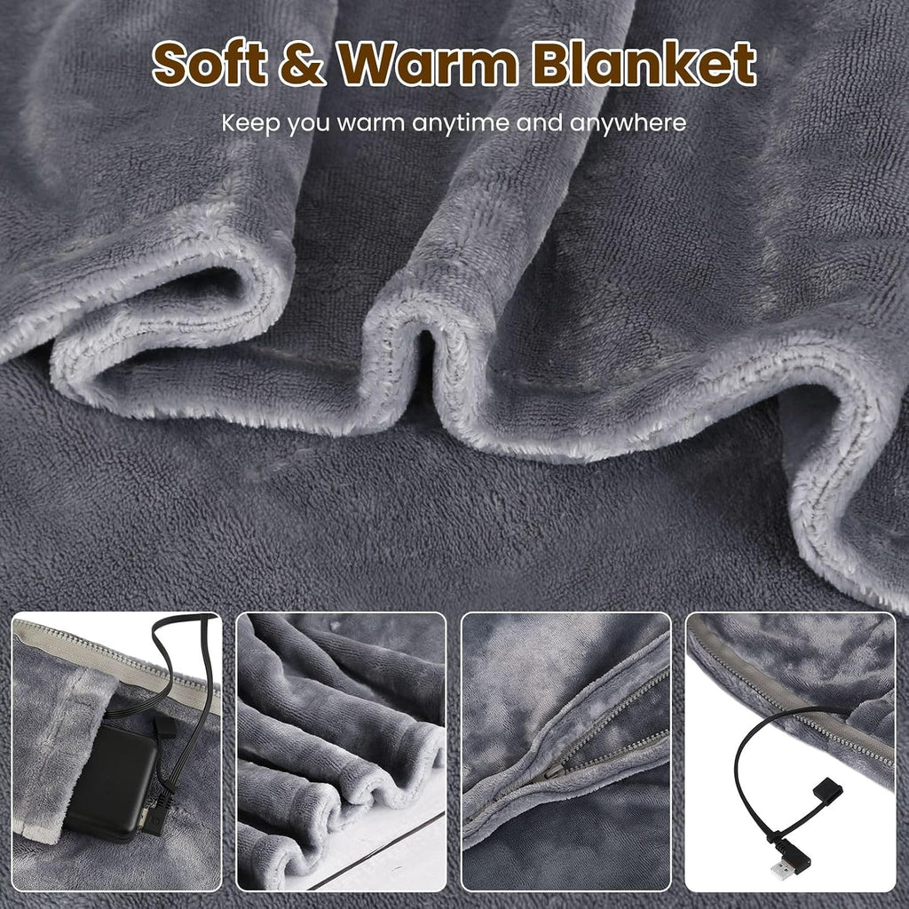 Heated Blanket Throw Blanket, Soft Warm Flannel Heating Blanket with Zipper for Neck, Shoulder and Back (59"x31")