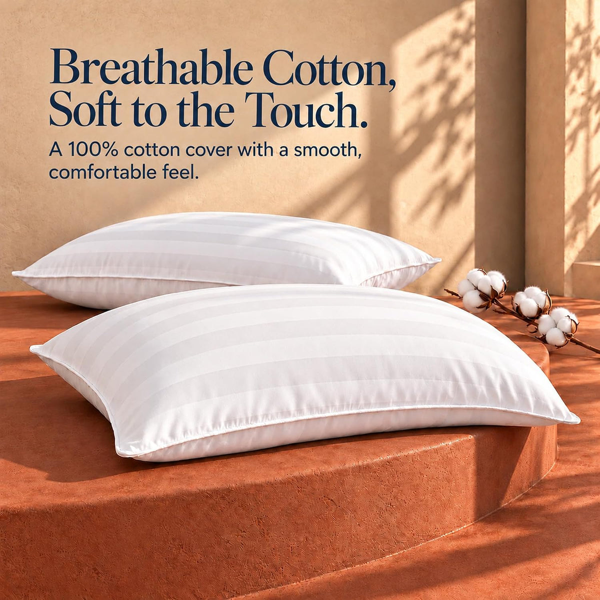 Bed Pillows Queen Size Set of 2, Cotton Cover