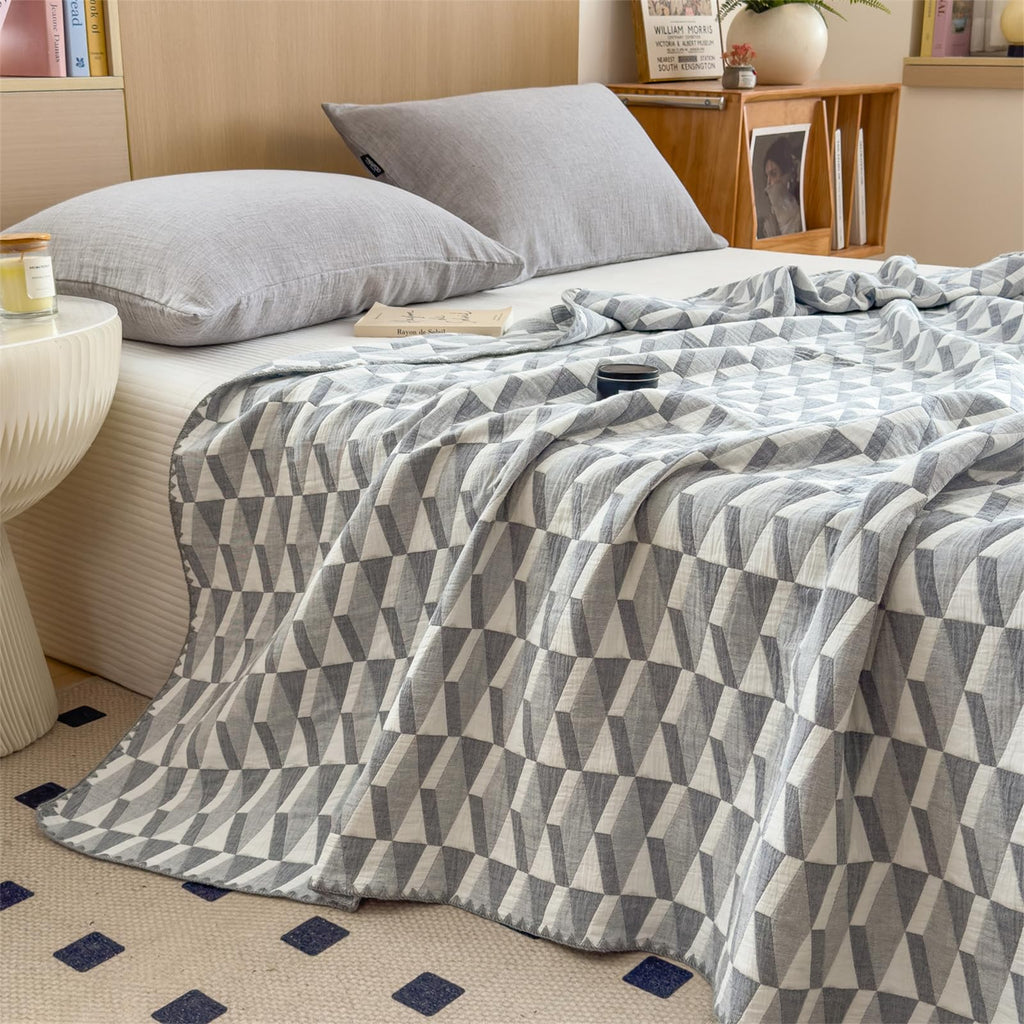 3 Layer Breathable Bed Cover, Vintage Geometric Shabby Chic Bedding (Grey Geometric)