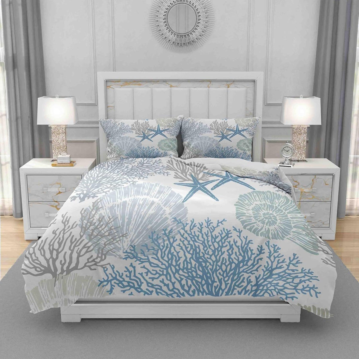 Duvet Cover Set King Size, Blue Sea Beach with Waves 3 Piece Bedding Duvet Set