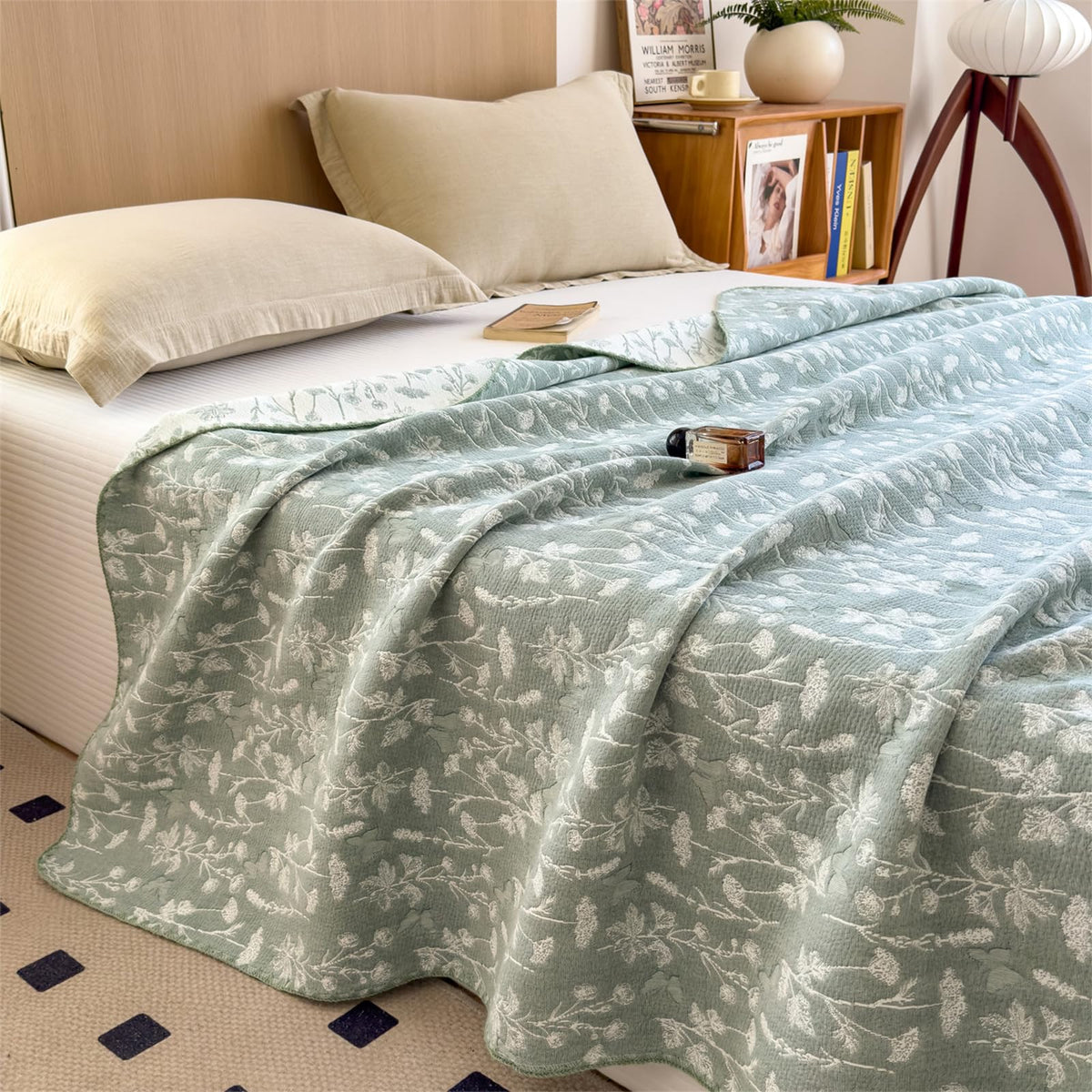 3 Layer Breathable Bed Cover, Vintage Geometric Shabby Chic Bedding (Grey Geometric)