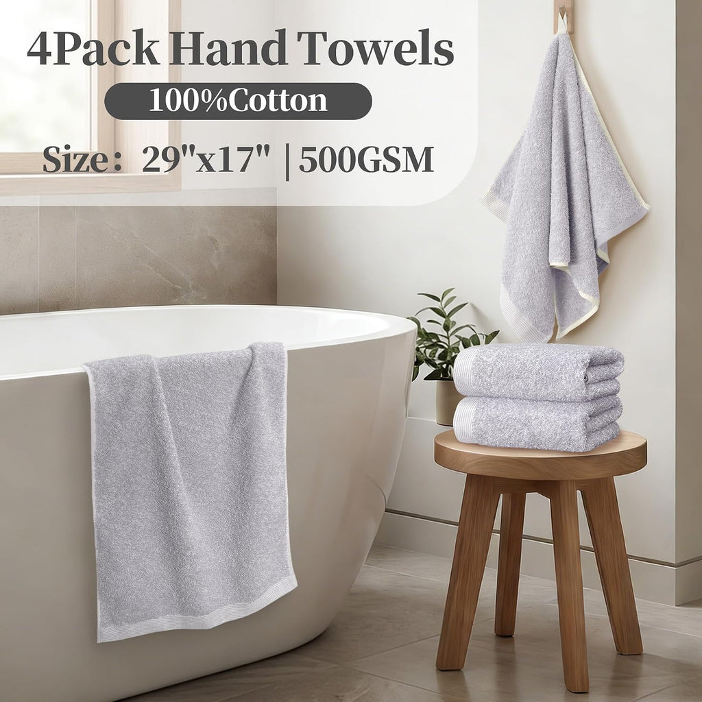 Light Purple Hand Towels 4 Pack, Cotton, 17x30 in