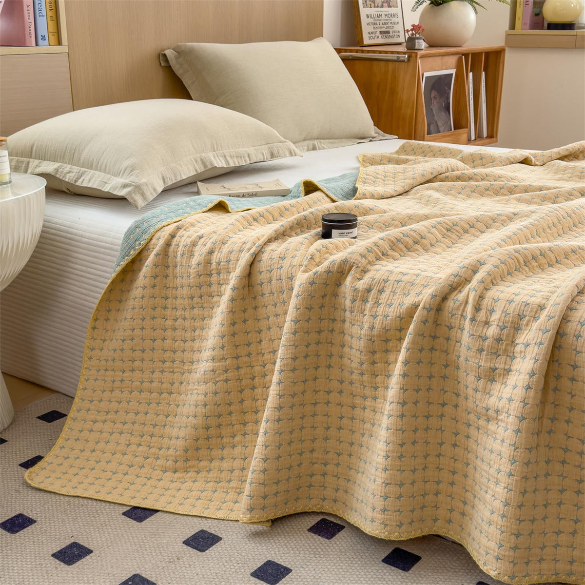 3 Layer Breathable Bed Cover, Vintage Geometric Shabby Chic Bedding (Grey Geometric)