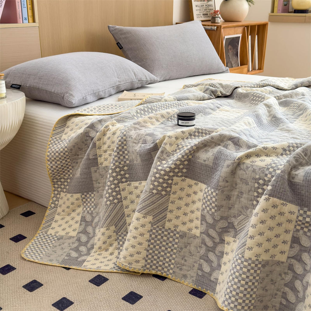 3 Layer Breathable Bed Cover, Vintage Geometric Shabby Chic Bedding (Grey Geometric)