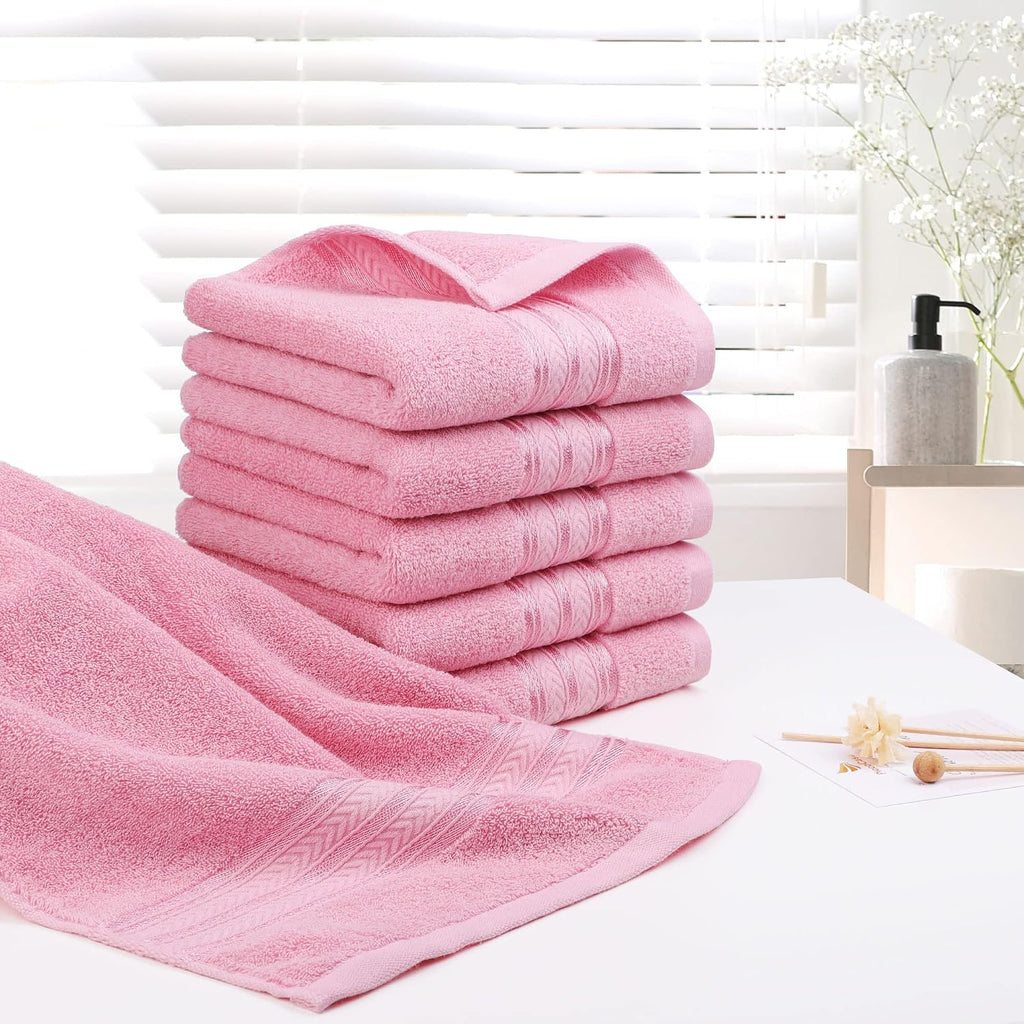 6 Pcs Cotton Bathroom Hand Towels, 13x29 Oversized Towels Pink