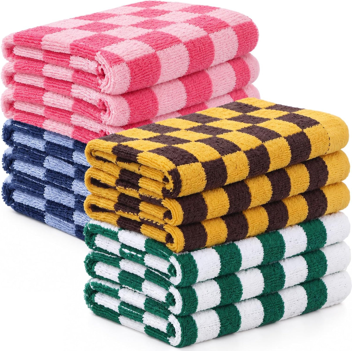 12 Pack Checkered Hand Towels, Cotton for Kitchen & Bathroom