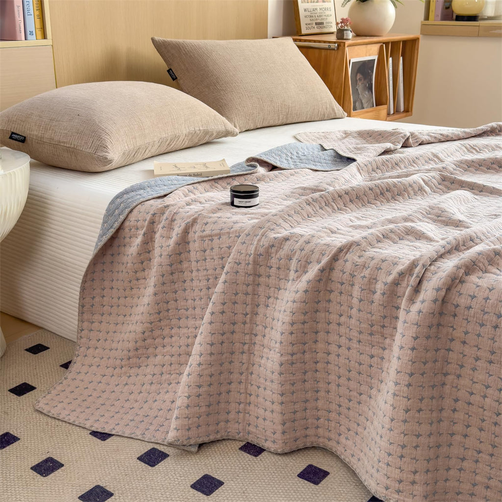3 Layer Breathable Bed Cover, Vintage Geometric Shabby Chic Bedding (Grey Geometric)