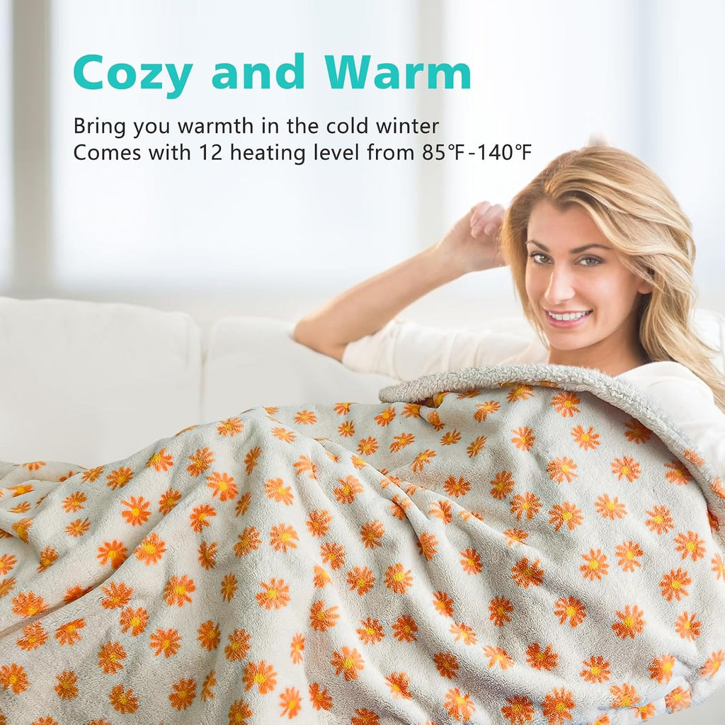 Heated Blanket Electric Throw Blanket- Ultra Soft Cozy Sherpa Heating Blanket,50" x 60" Fast Heating Blanket,