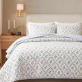 Handmade Block Print Cotton Quilt, Powder & Pigeon Blue Twin 60"x90"