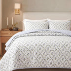 Handmade Block Print Cotton Quilt, Powder & Pigeon Blue Twin 60"x90"