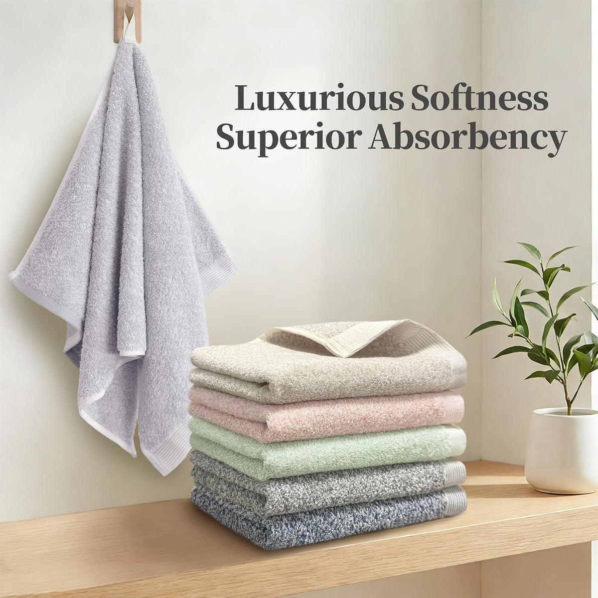 Light Purple Hand Towels 4 Pack, Cotton, 17x30 in