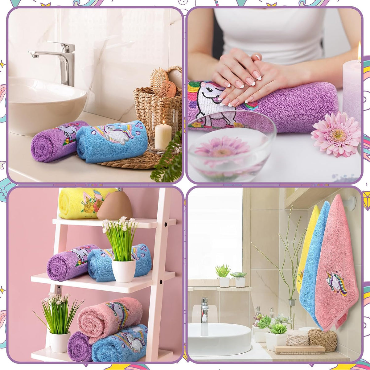 4 Pcs Unicorn Hand Towels for Woman 14 x 29 Inch Bathroom Decor