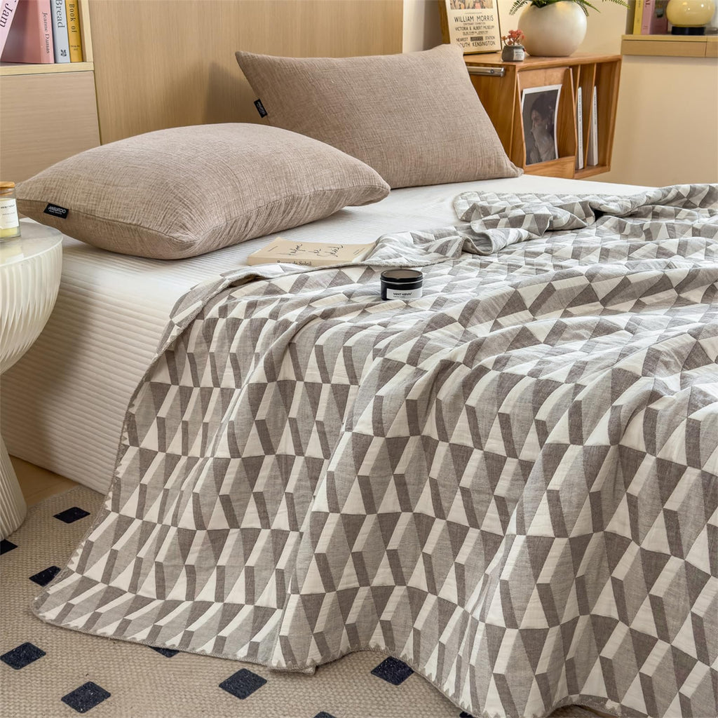 3 Layer Breathable Bed Cover, Vintage Geometric Shabby Chic Bedding (Grey Geometric)