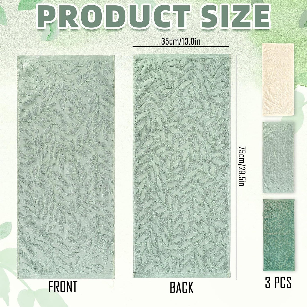 3Pcs Leaves Hand Towels 3D Jacquard Cotton Bath Towel 3 Colors