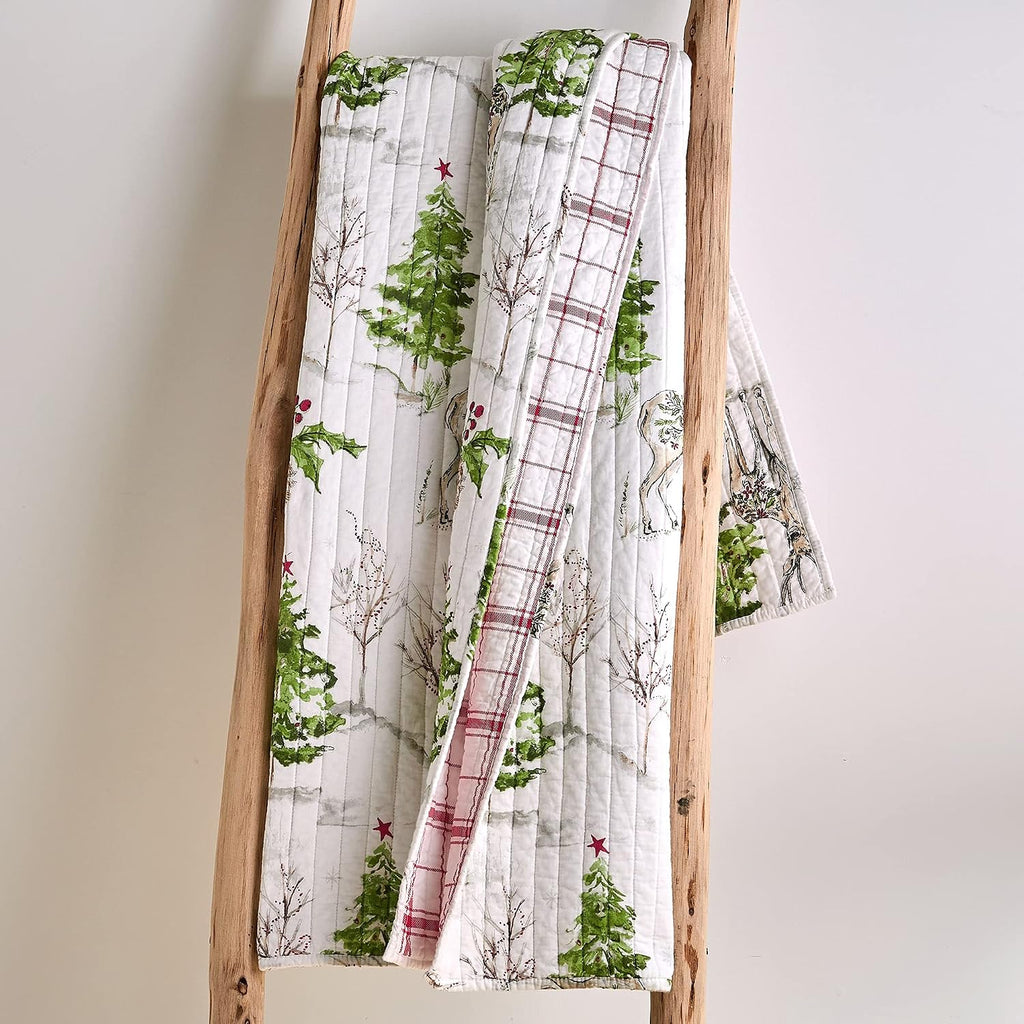 Red Green Grey White - Holiday Quilted Throw Size 50x60in