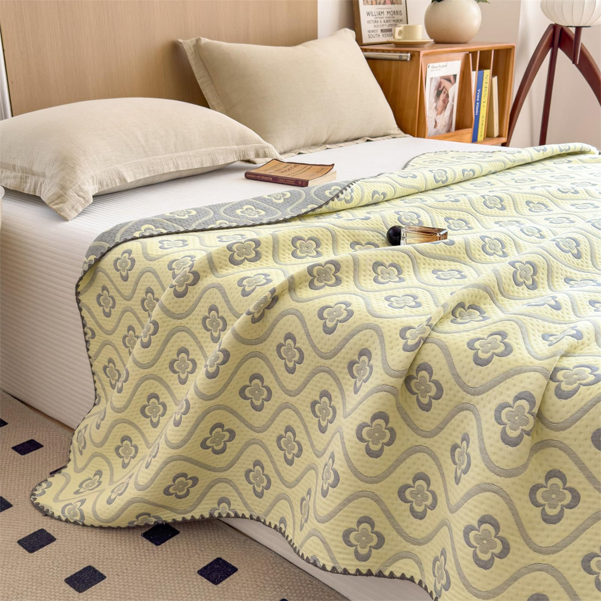 3 Layer Breathable Bed Cover, Vintage Geometric Shabby Chic Bedding (Grey Geometric)