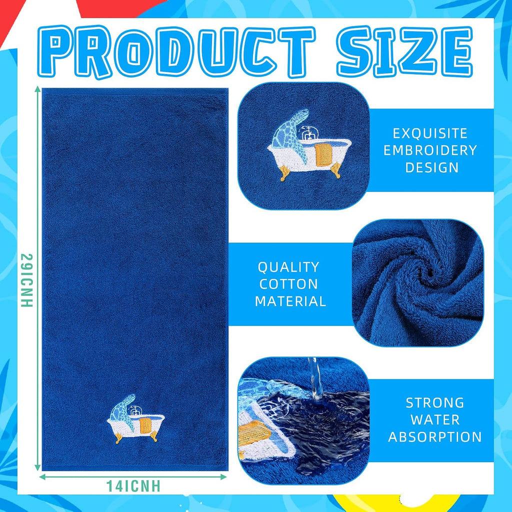 3 Pcs Funny Sea Turtle Hand Towels 100% Cotton Embroidered Coastal Beach Bath Towel 29.5 x 13.8 Inch