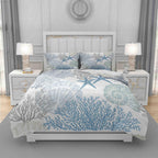 Duvet Cover Set King Size, Blue Sea Beach with Waves 3 Piece Bedding Duvet Set
