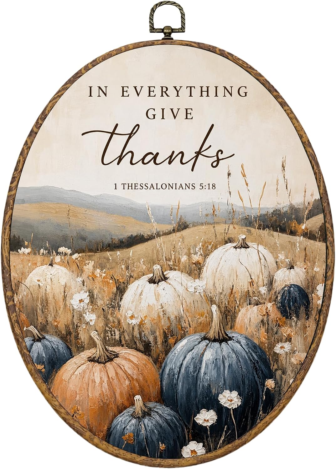 Christian Fall Pumpkin Oval Framed Wall Art Decor 8.6x11.4