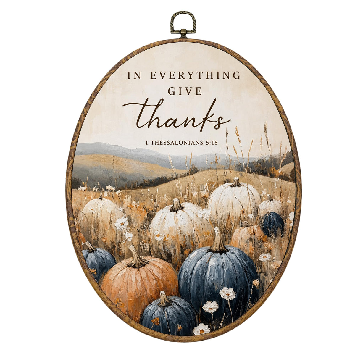 Christian Fall Pumpkin Oval Framed Wall Art Decor 8.6x11.4