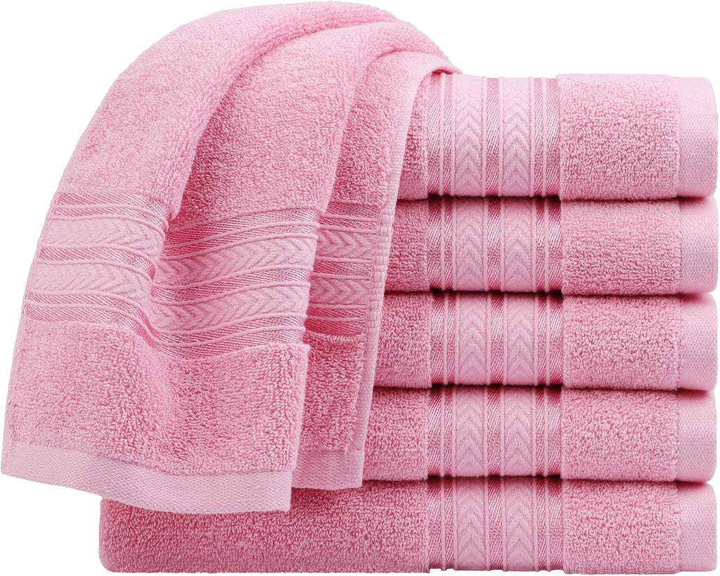 6 Pcs Cotton Bathroom Hand Towels, 13x29 Oversized Towels Pink