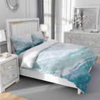 Duvet Cover Set King Size, Blue Sea Beach with Waves 3 Piece Bedding Duvet Set