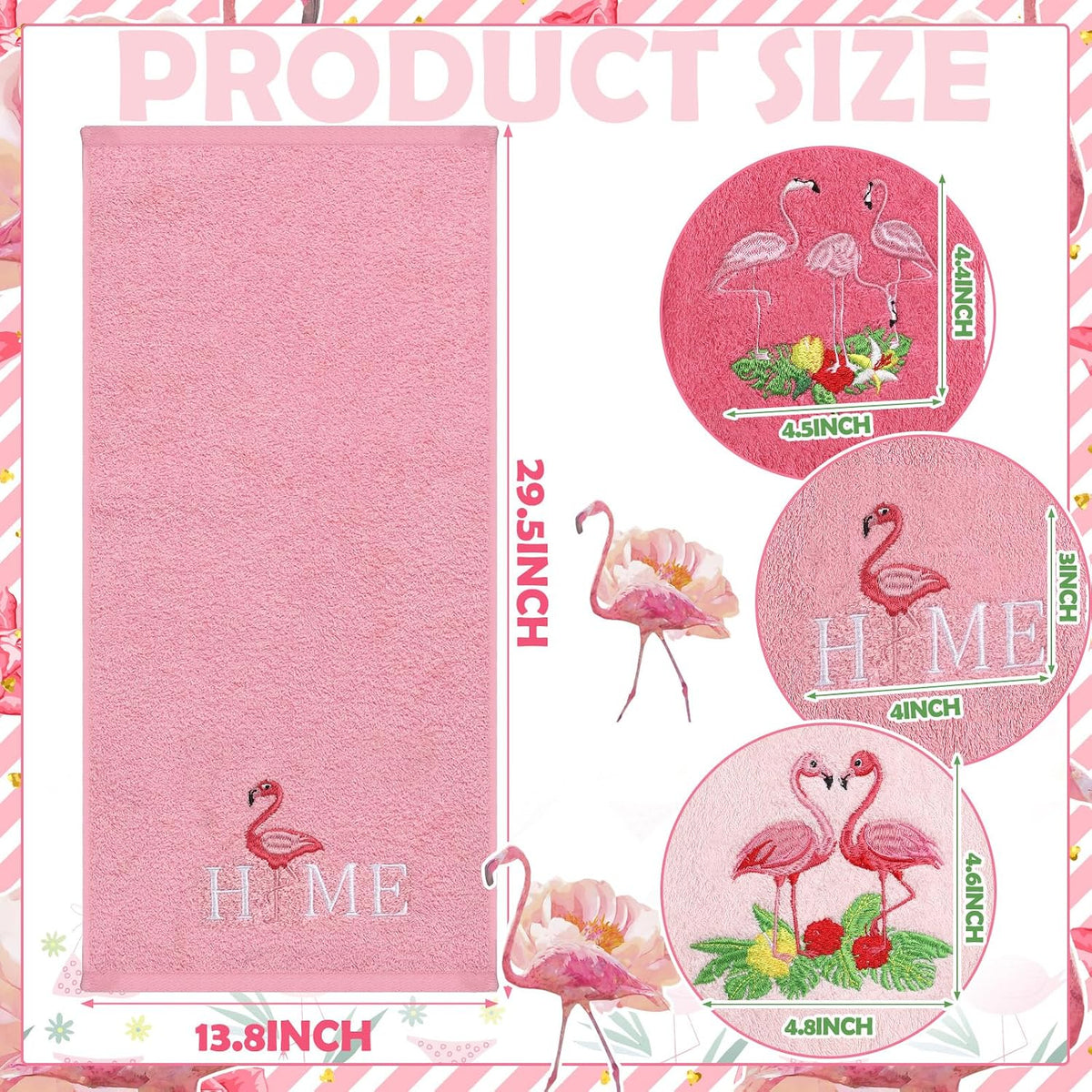 4 Pcs Flamingo Hand Towel with Floor Mat, Hot Pink Bird Towel