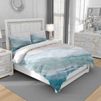 Duvet Cover Set King Size, Blue Sea Beach with Waves 3 Piece Bedding Duvet Set