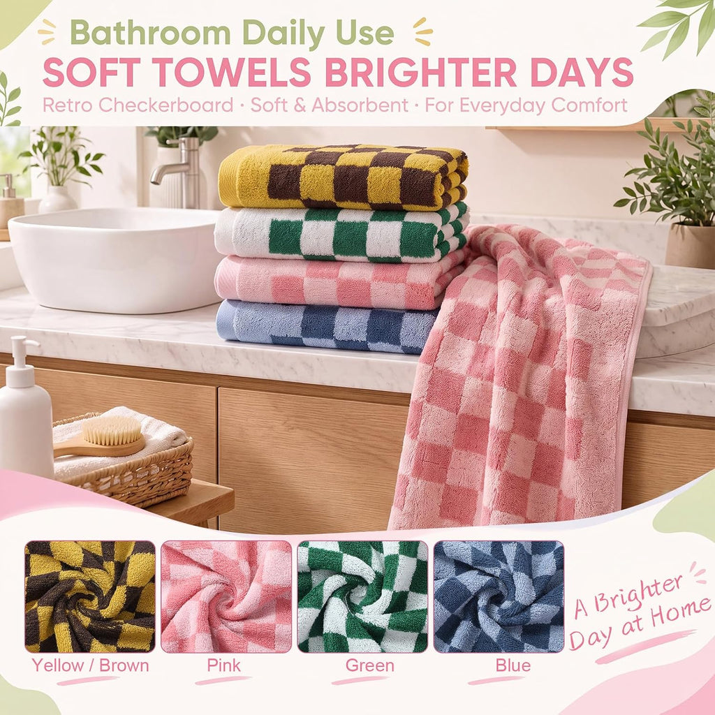 12 Pack Checkered Hand Towels, Cotton for Kitchen & Bathroom