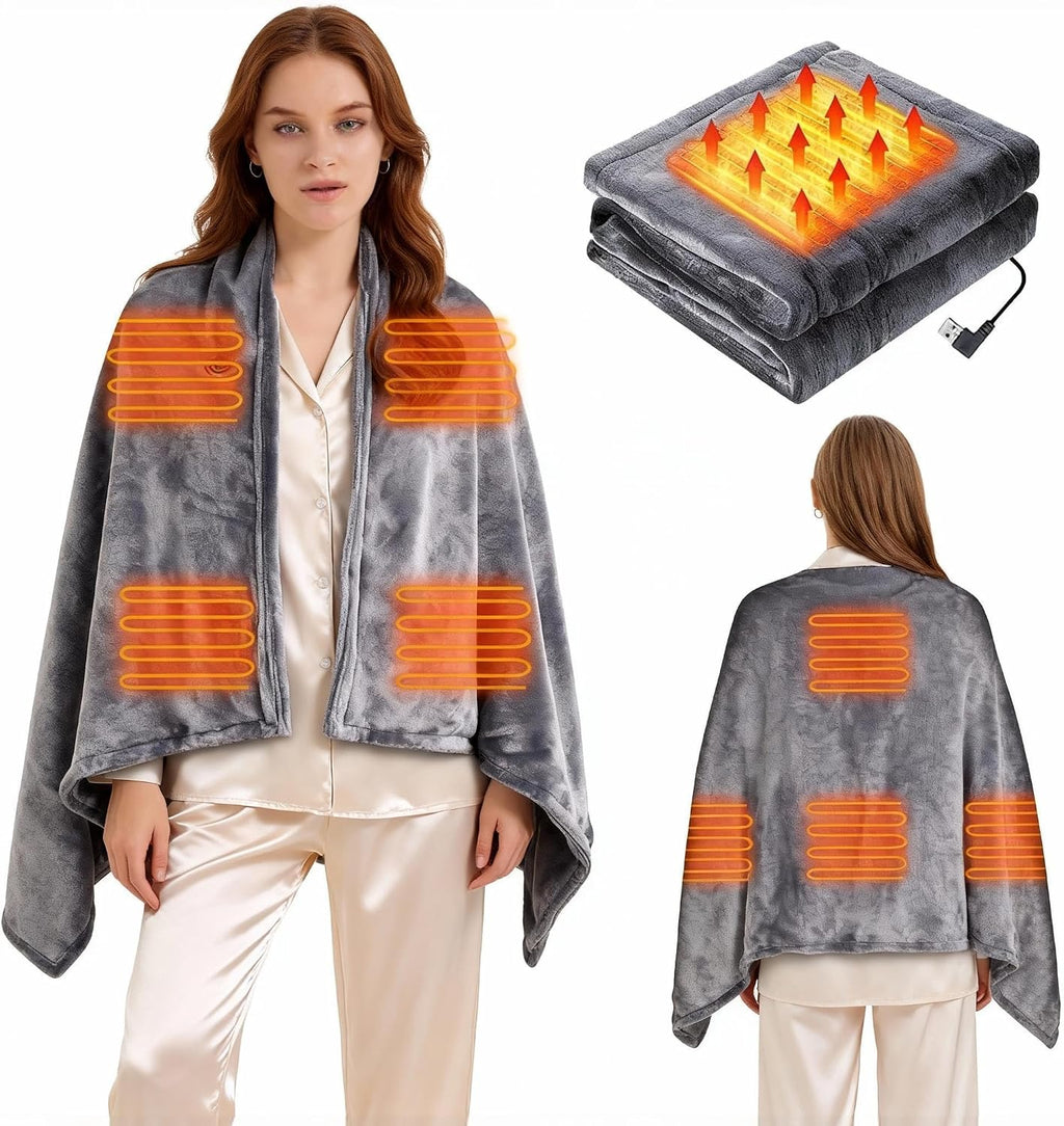 Heated Blanket Throw Blanket, Soft Warm Flannel Heating Blanket with Zipper for Neck, Shoulder and Back (59"x31")
