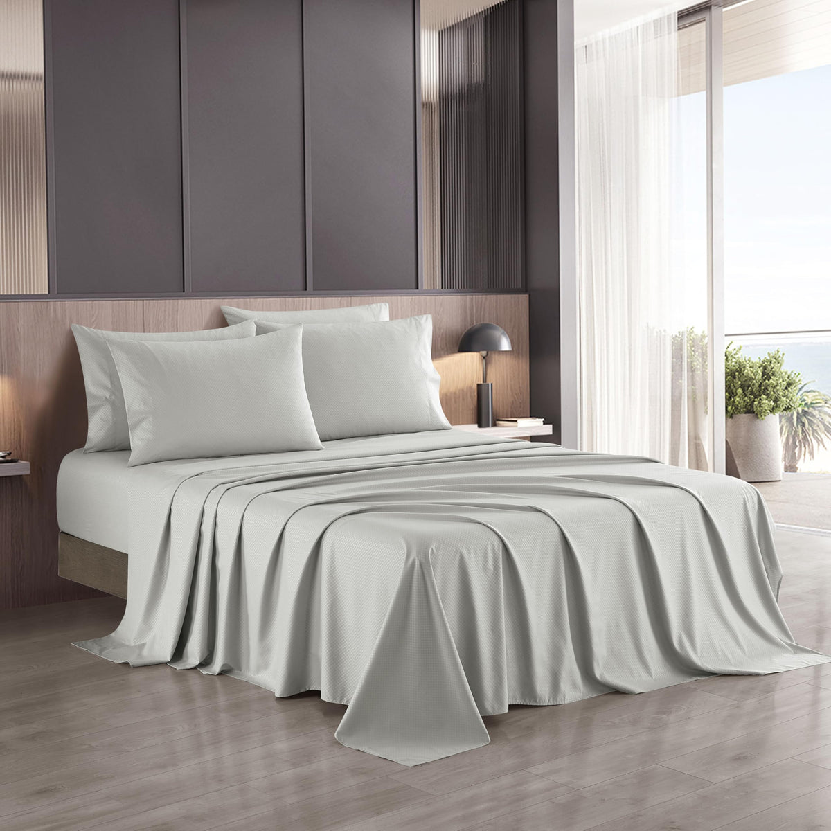Full Sheet Set, Beige Bed Sheet Soft Cozy Microfiber, 6 Piece, All Season Fitted Sheet Pillowcases