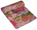 Kantha Fruit Screen Print Cotton Quilt Indian Bedspreads (Twin_Grey)