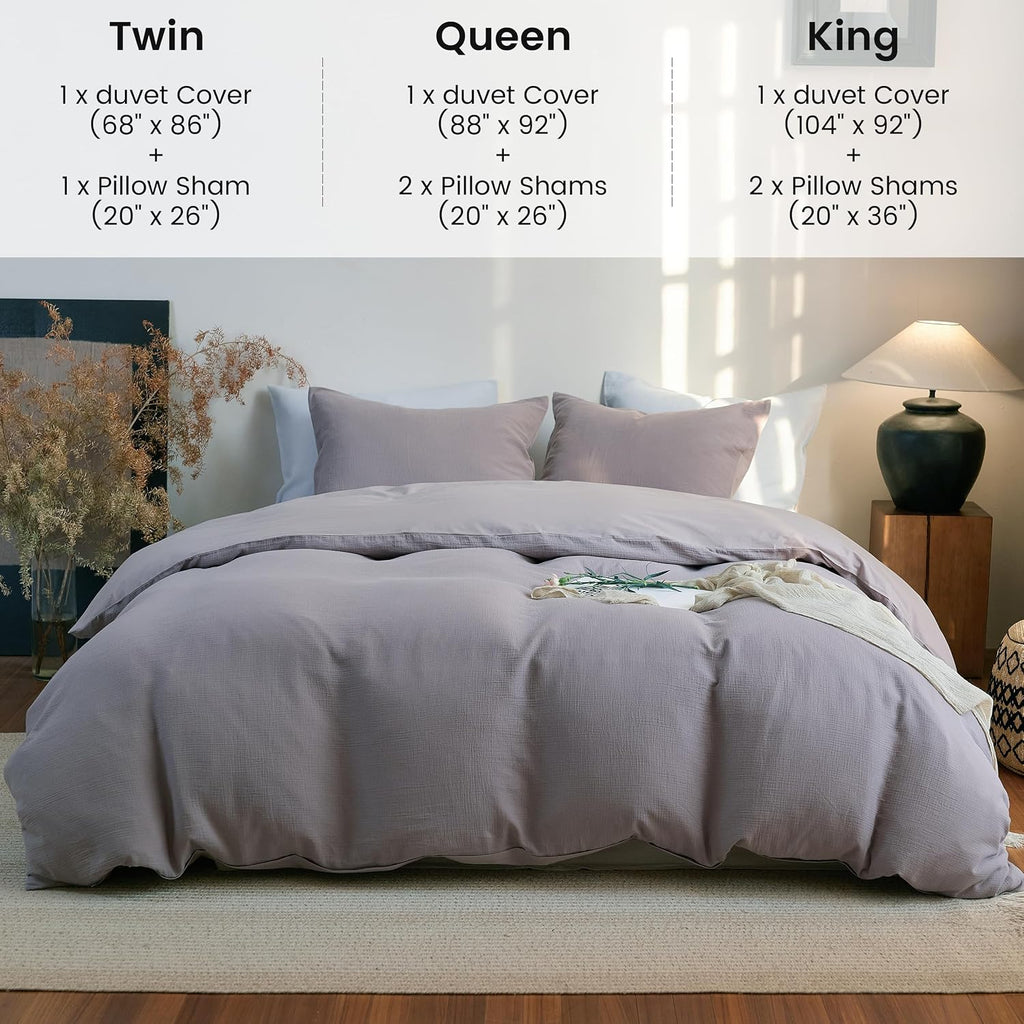 2 Pieces Linen Like Gauze Comforter Cover with Pillow Sham, Twin, 68"x86", Grey Coffee