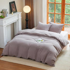 2 Pieces Linen Like Gauze Comforter Cover with Pillow Sham, Twin, 68"x86", Grey Coffee