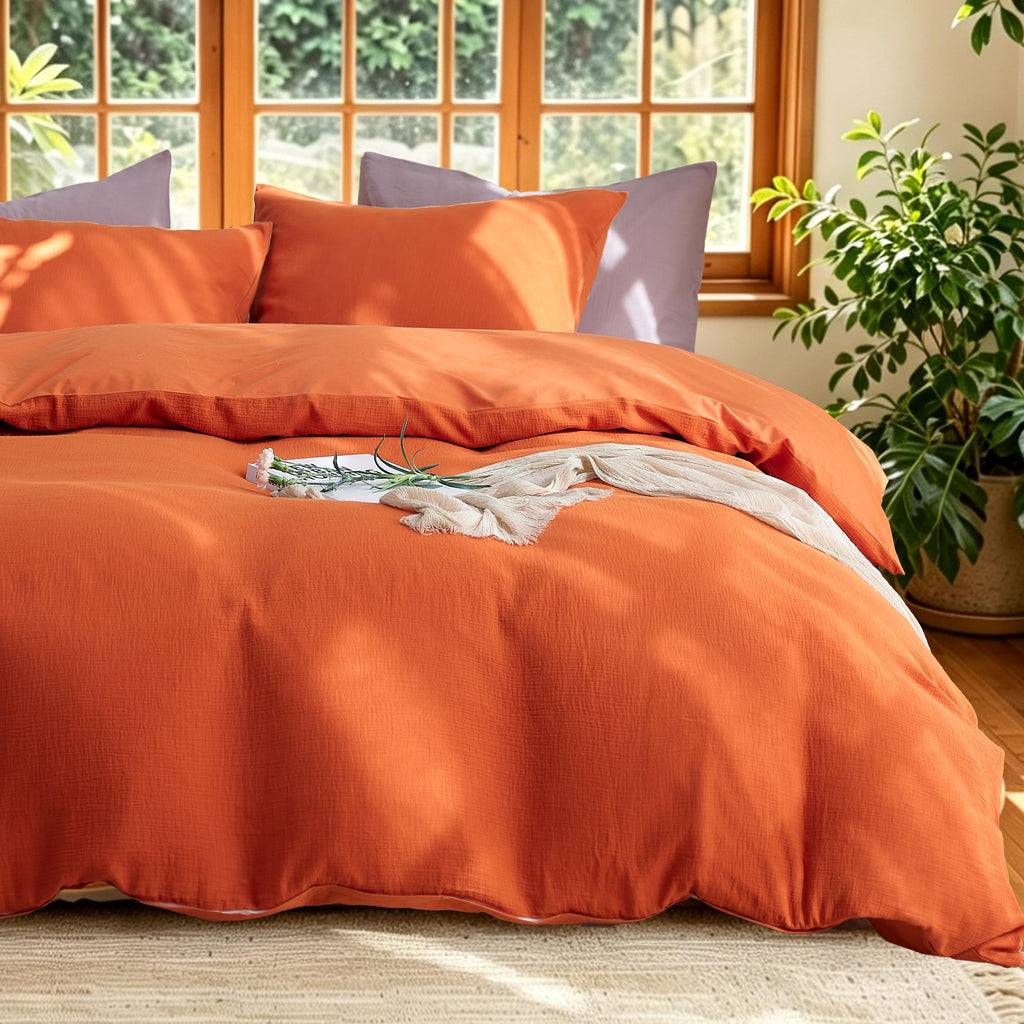 2 Pieces Linen Like Gauze Comforter Cover with Pillow Sham, Twin, 68"x86", Grey Coffee