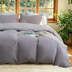 2 Pieces Linen Like Gauze Comforter Cover with Pillow Sham, Twin, 68"x86", Grey Coffee