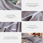 2 Pieces Linen Like Gauze Comforter Cover with Pillow Sham, Twin, 68"x86", Grey Coffee