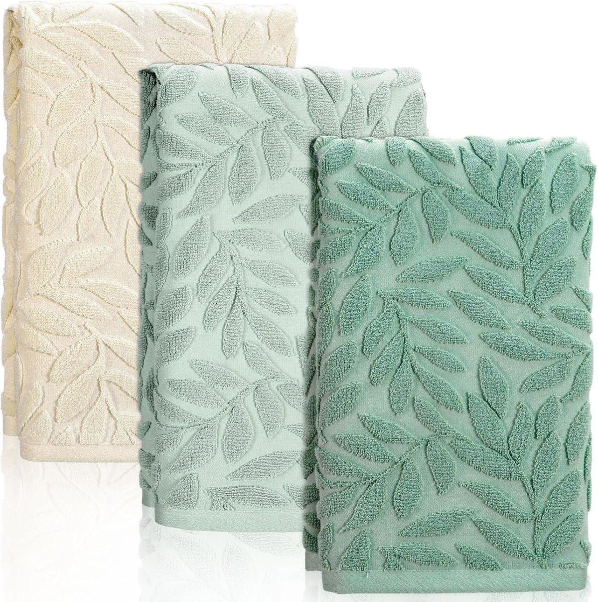 3Pcs Leaves Hand Towels 3D Jacquard Cotton Bath Towel 3 Colors