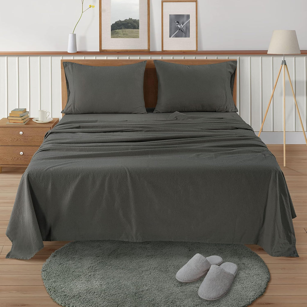 100% Cotton Cal King Flannel Sheet Set - Brushed for Extra Softness