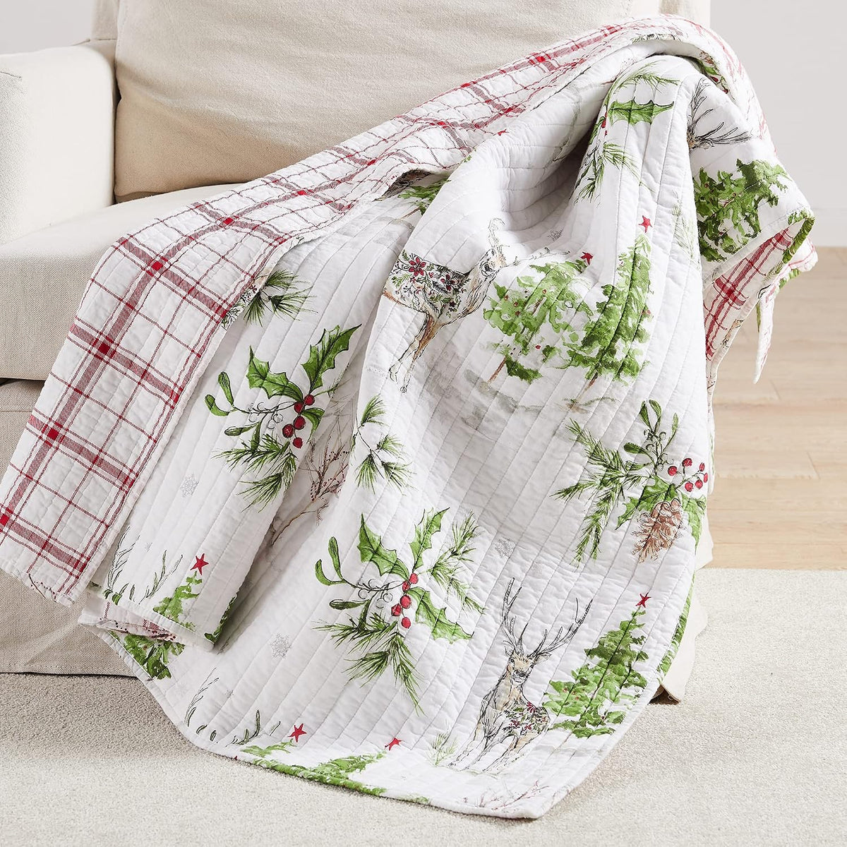 Red Green Grey White - Holiday Quilted Throw Size 50x60in