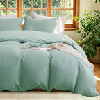 2 Pieces Linen Like Gauze Comforter Cover with Pillow Sham, Twin, 68"x86", Grey Coffee