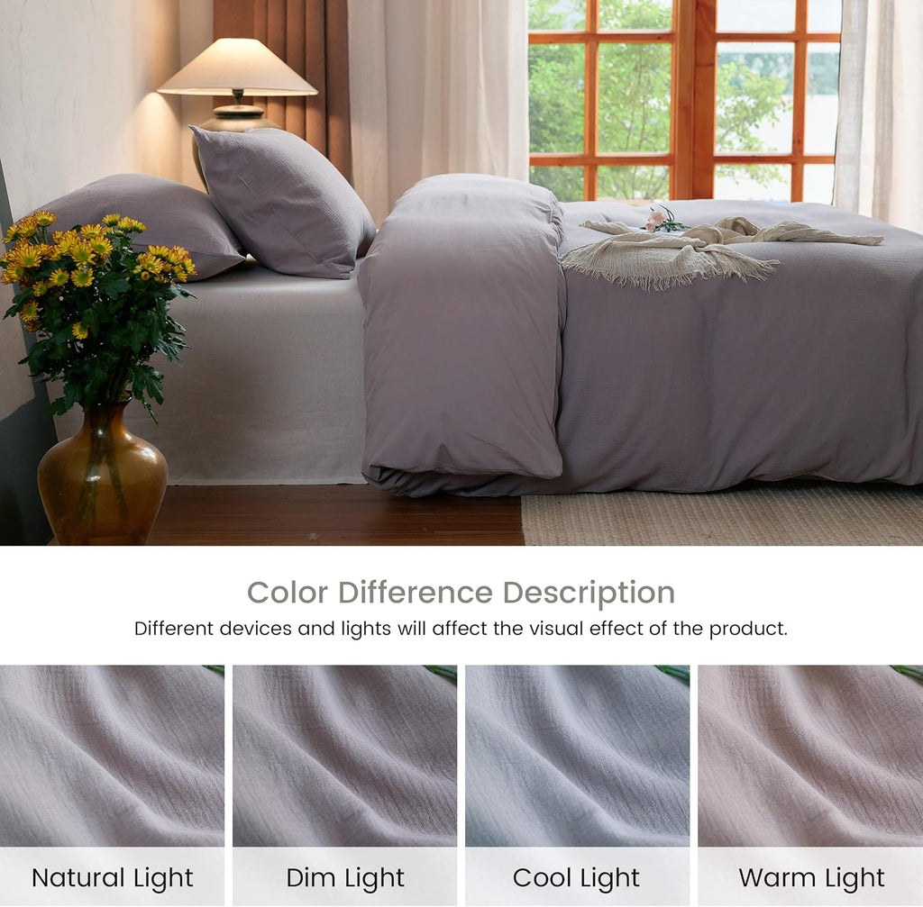 2 Pieces Linen Like Gauze Comforter Cover with Pillow Sham, Twin, 68"x86", Grey Coffee